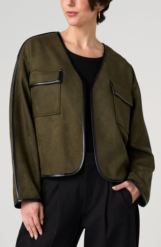 LIVERPOOL RELAXED OPEN FRONT JACKET - DARK OLIVE