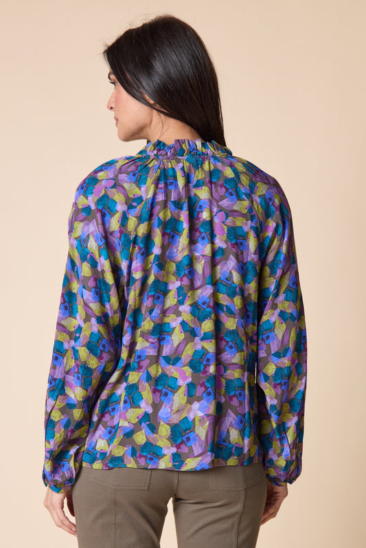 HABITAT RAYON CREPE PAINTED STONES SHIRT - MUSHROOM