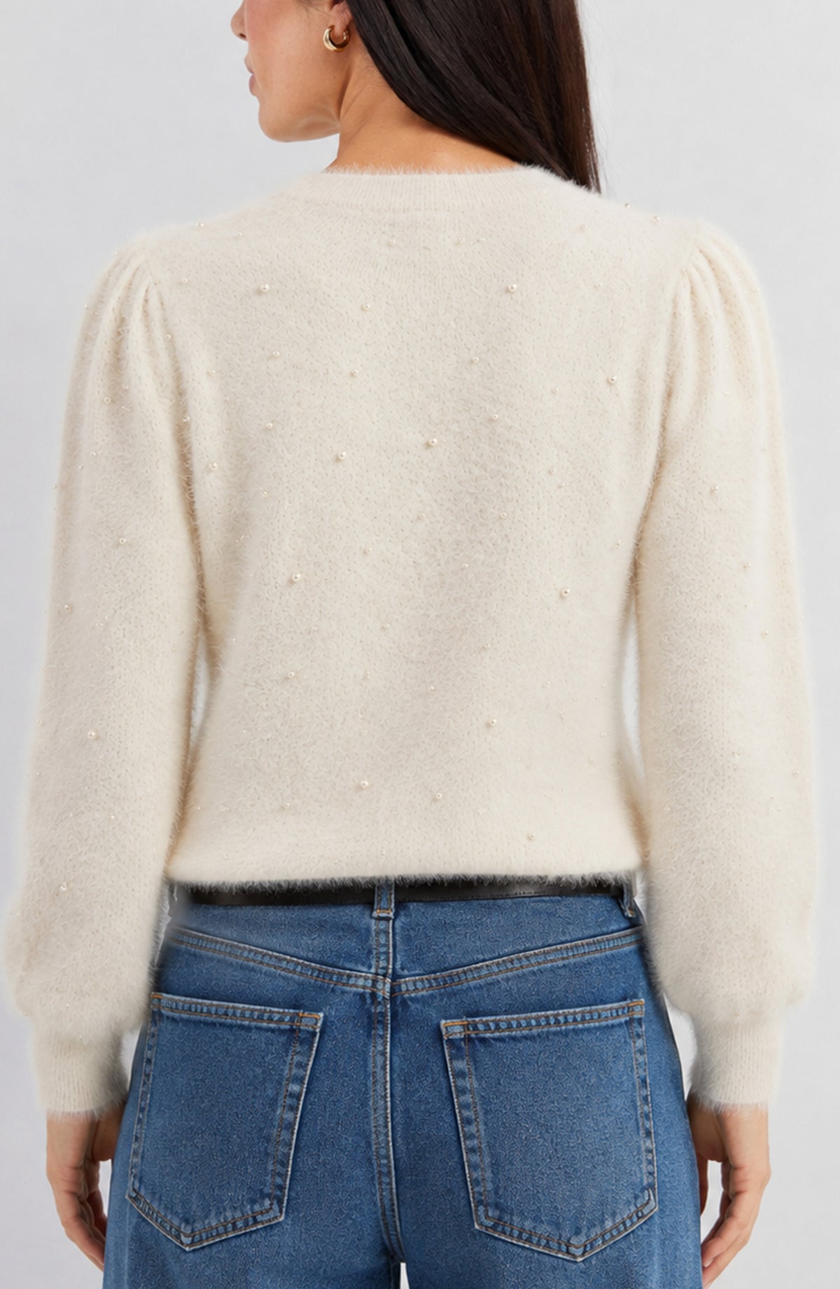 LIVERPOOL LONG PUFF SLEEVE CREW NECK SWEATER - IVORY