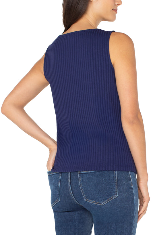 *SALE* LIVERPOOL SLEEVELESS BOAT NECK RIBBED TOP - NAVY