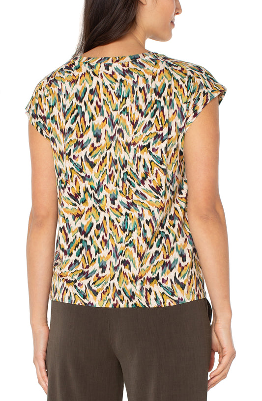 *SALE* LIVERPOOL SLEEVELESS TOP WITH SHOULDER PLEAT - GREEN MULTI