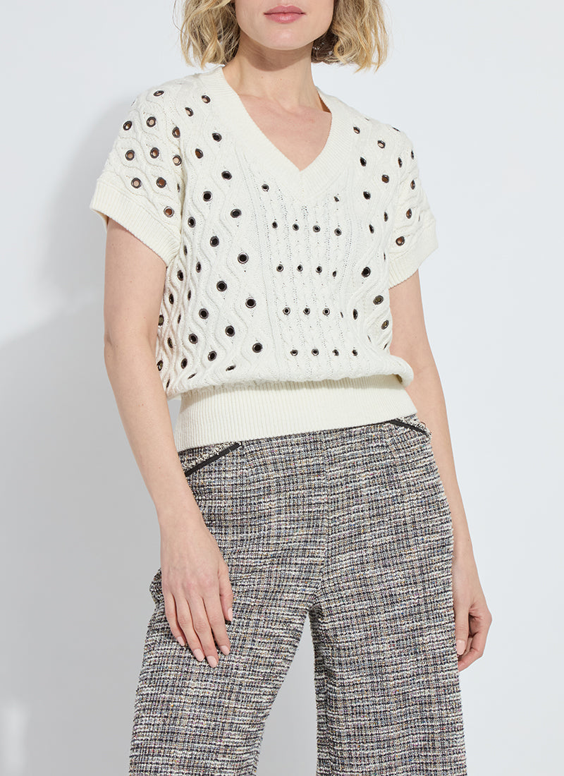 LYSSE CLAUDIE EYELET SWEATER VEST - ECRU