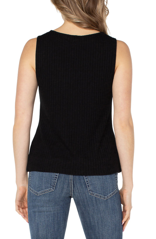 LIVERPOOL SLEEVELESS BOAT-NECK RIBBED TANK - BLACK