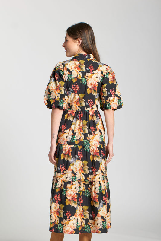 AP NY LONG-TIERED DRESS - BLACK MULTI