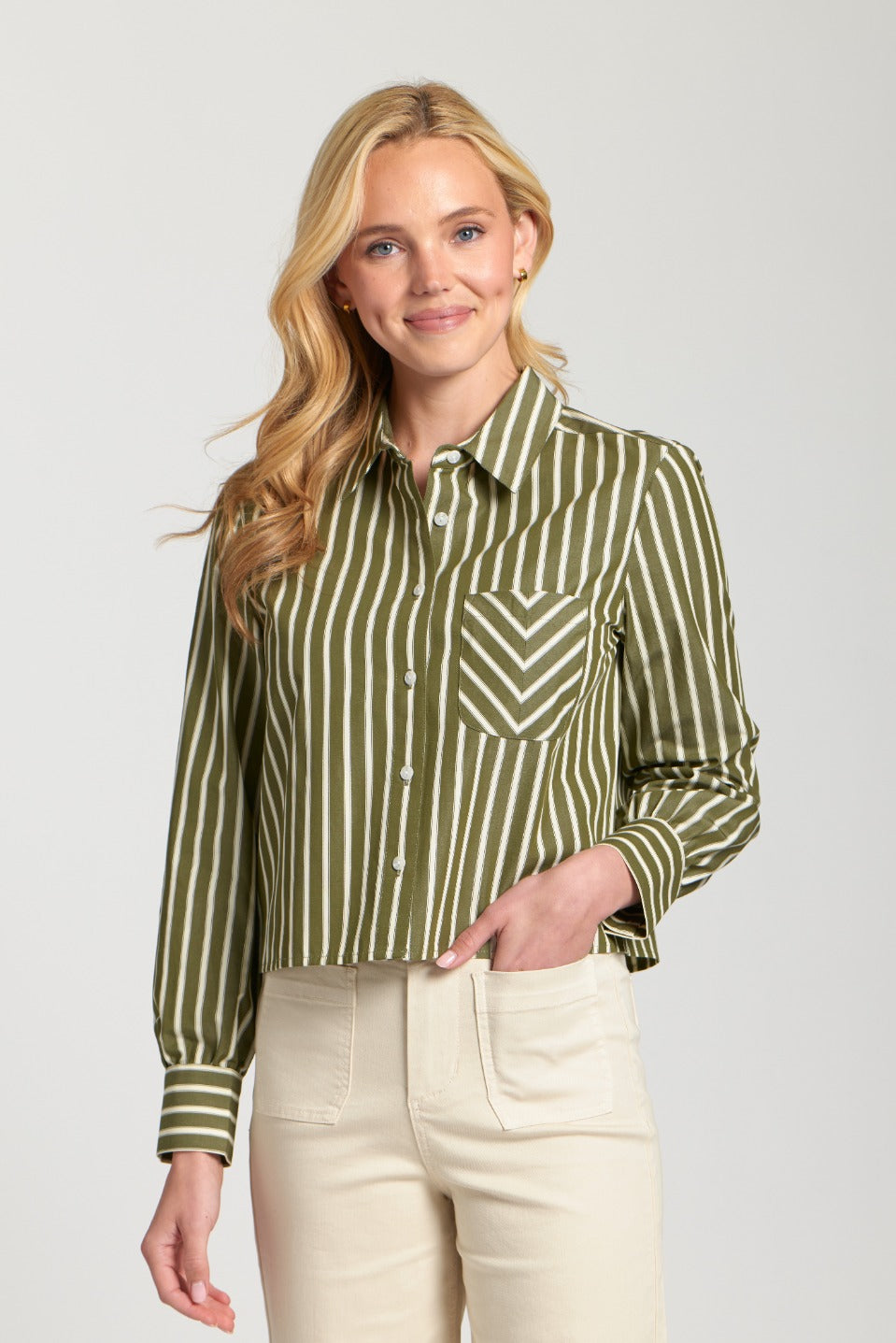 AP NY CROPPED STRIPED SHIRT - GREEN MULTI