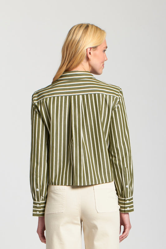 AP NY CROPPED STRIPED SHIRT - GREEN MULTI