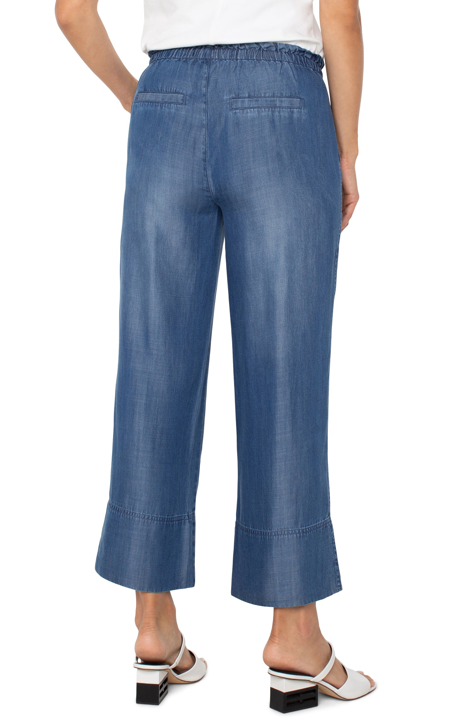 LIVERPOOL PULL-ON TIE WAIST WIDE-LEG PANT - DENIM