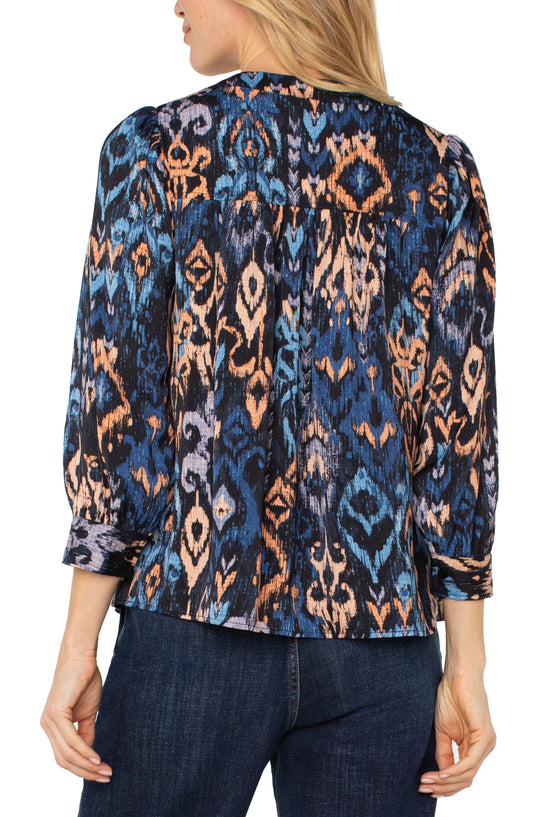 LIVERPOOL 3/4-SLEEVE V-NECK TOP - BLUE MULTI
