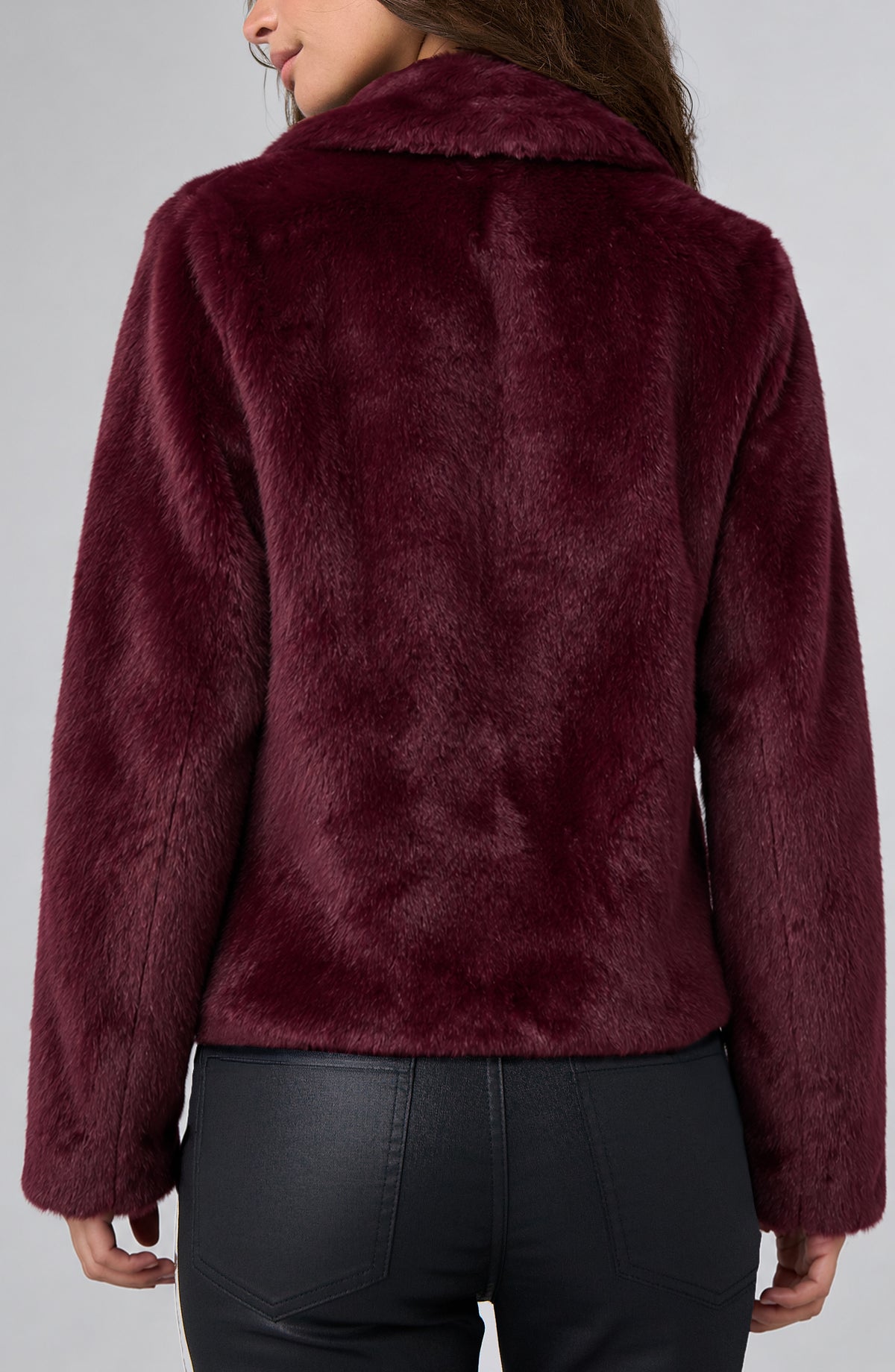 LIVERPOOL COLLARED FAUX FUR JACKET - DARK OXBLOOD