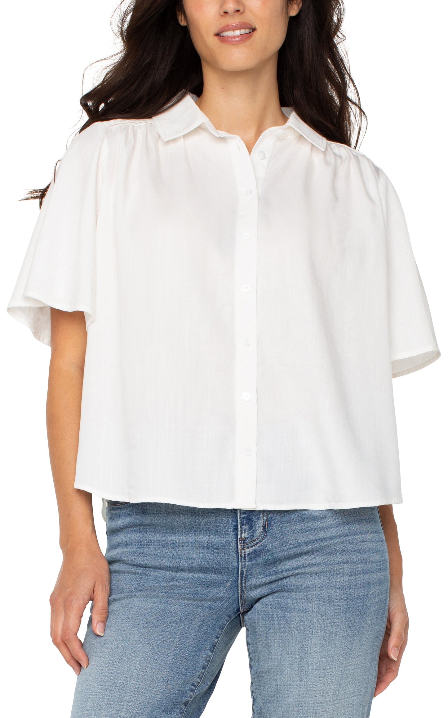 LIVERPOOL 1/2 SLEEVE BUTTON-FRONT BLOUSE - WHITE