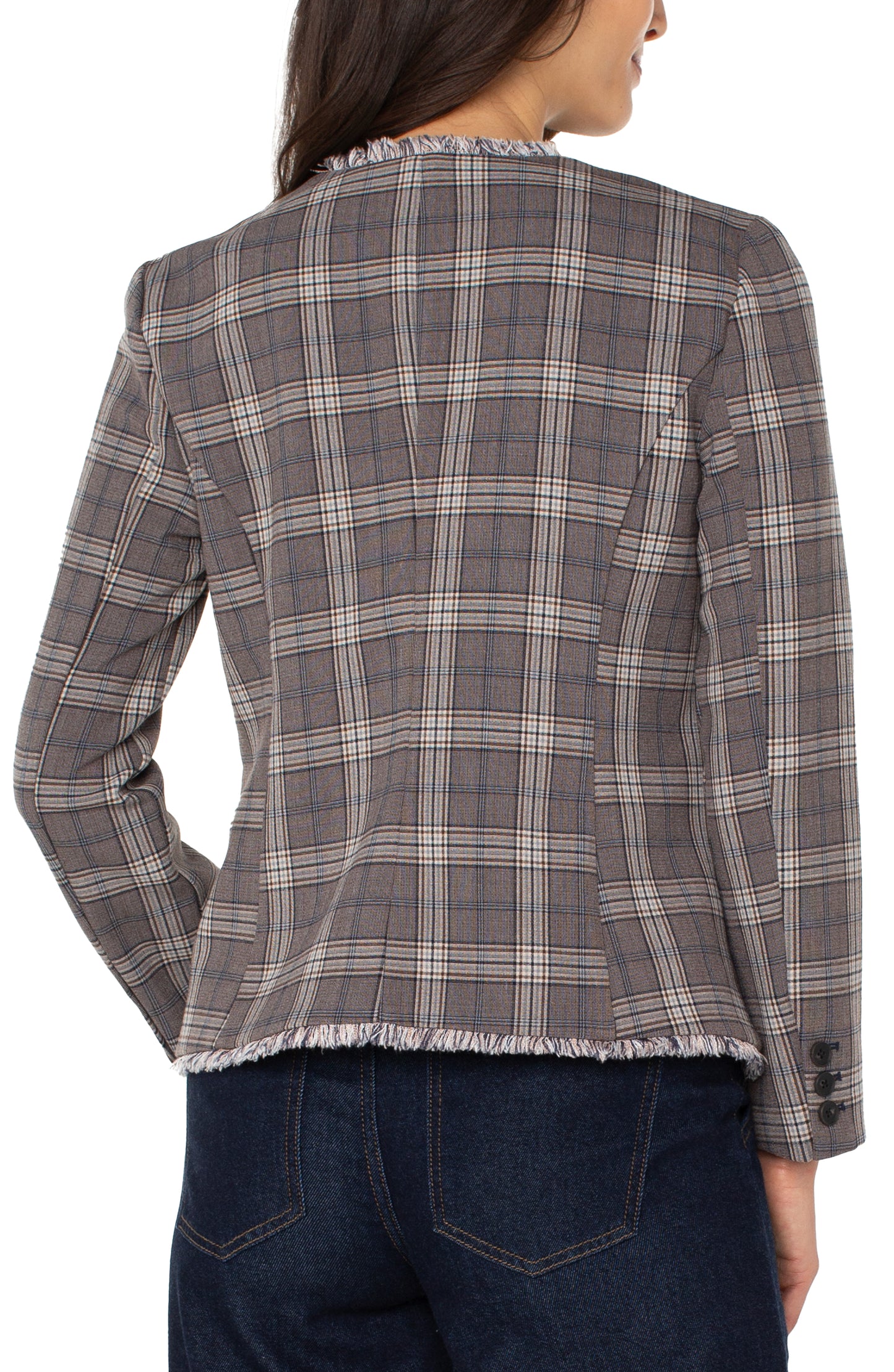 LIVERPOOOL COLLARLESS FITTED BLAZER - BROWN MULTI