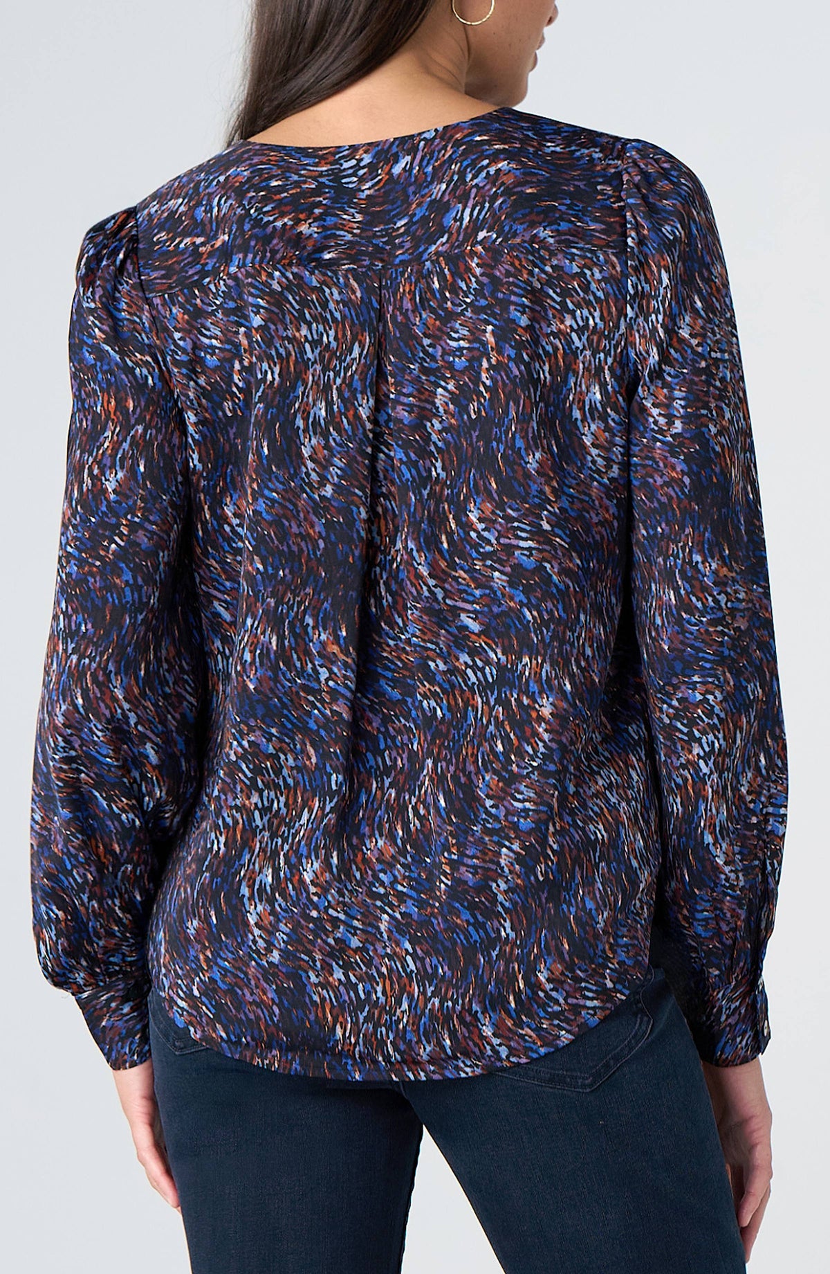 LIVERPOOL LONG SLEEVE WOVEN BLOUSE - BLUE MULTI