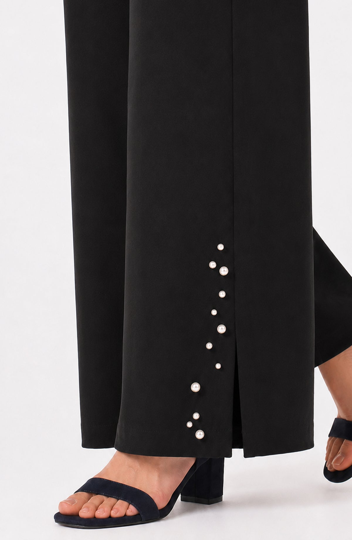 LIVERPOOL KAYLA PULLON WIDE LEG WITH PEARLS - BLACK