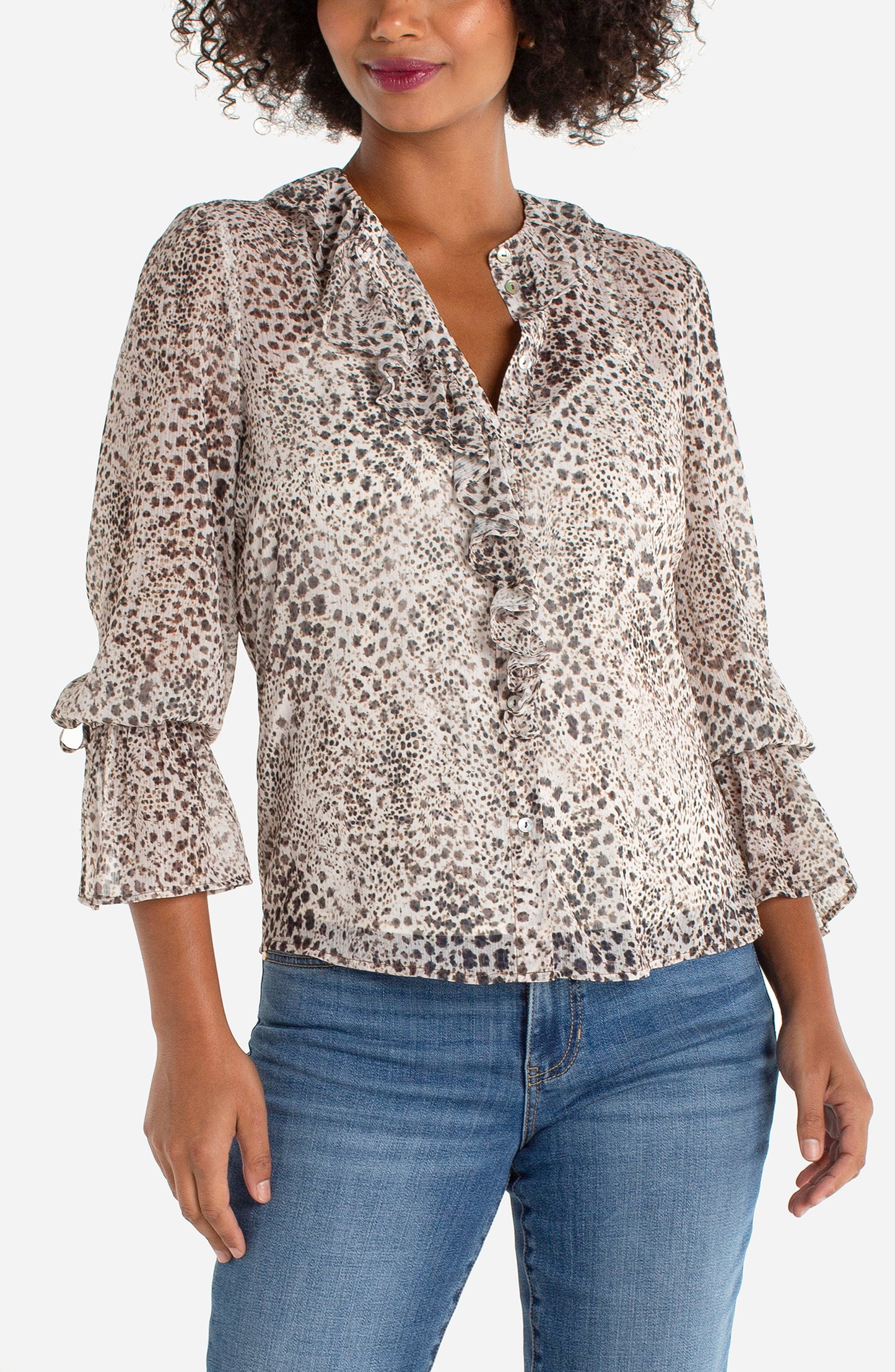 LIVERPOOL L/S RUFF FRONT WOVEN - MULTI BROWN ANIMAL