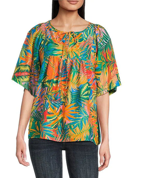 TRU LUXE PALM PRINT TOP - MULTI
