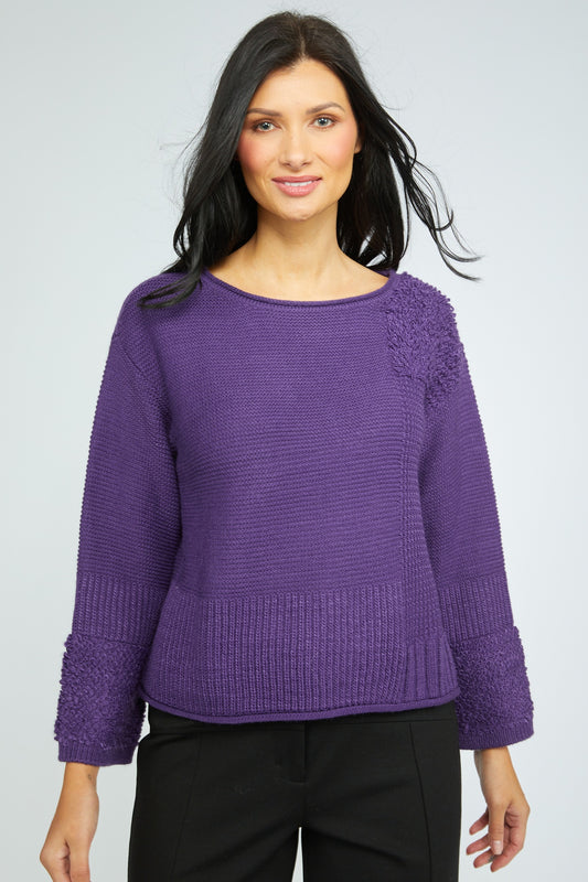 OLIVIA BY HABITAT TEXTURE BLOCK SWEATER - VIOLET