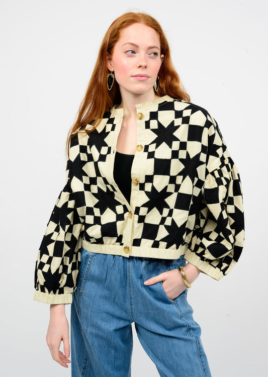 IVY JANE QUILTED STAR JACKET - BLACK MULTI