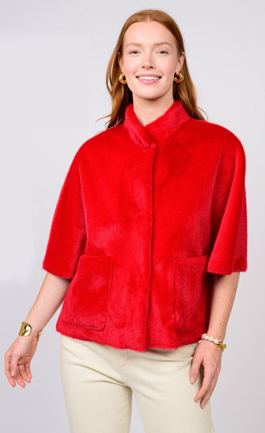 IVY JANE FAUX FUR CAPELET - RED