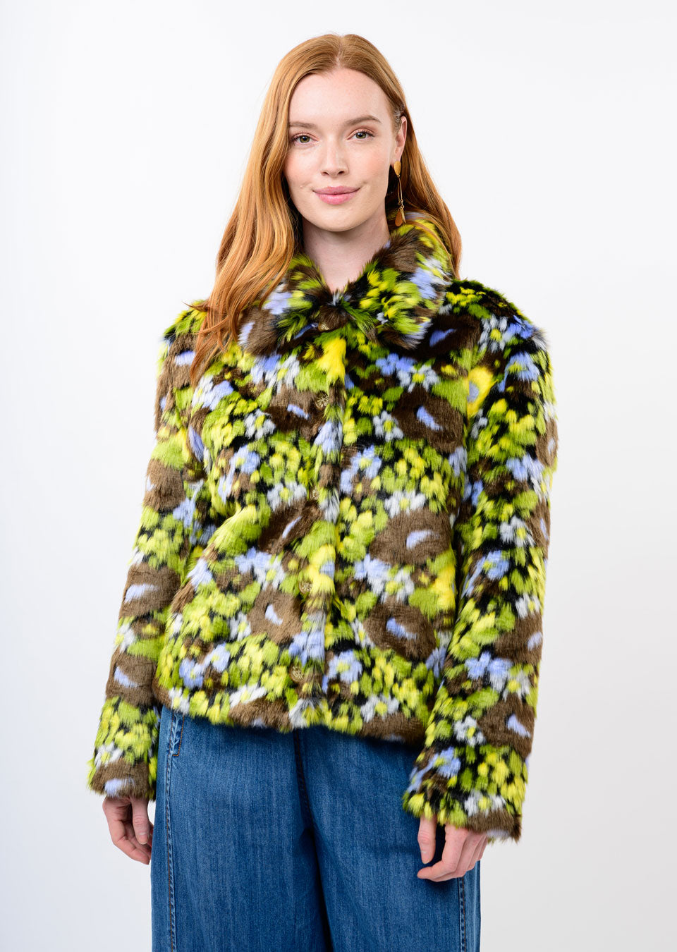 IVY JANE FLORAL FAUX FUR JACKET - BROWN MULTI