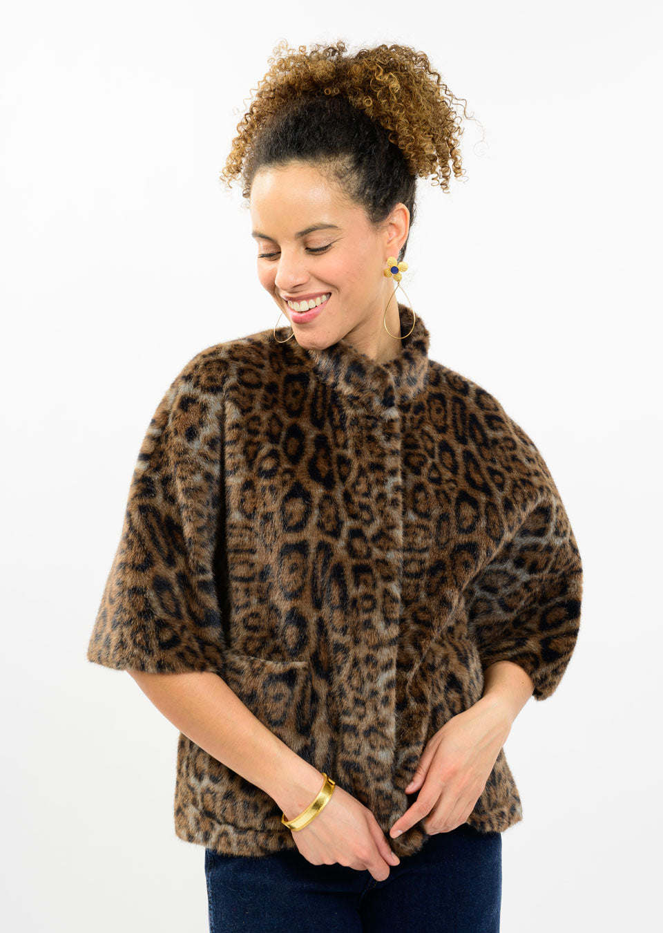 IVY JANE FAUX FUR CAPELET - BROWN MULTI