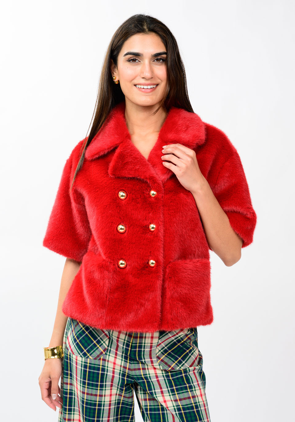 IVY JANE DOUBLE BREASTED CAPE - RED