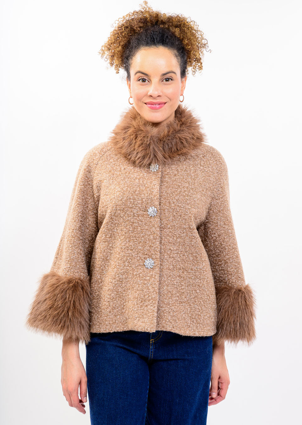 IVY JANE BOUCLE SPARKLE FUR - CAFE BROWN