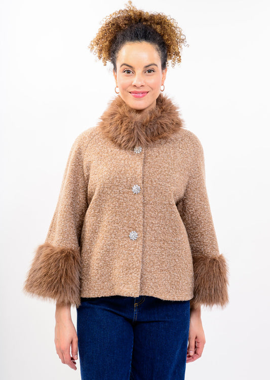 IVY JANE BOUCLE SPARKLE FUR - CAFE BROWN