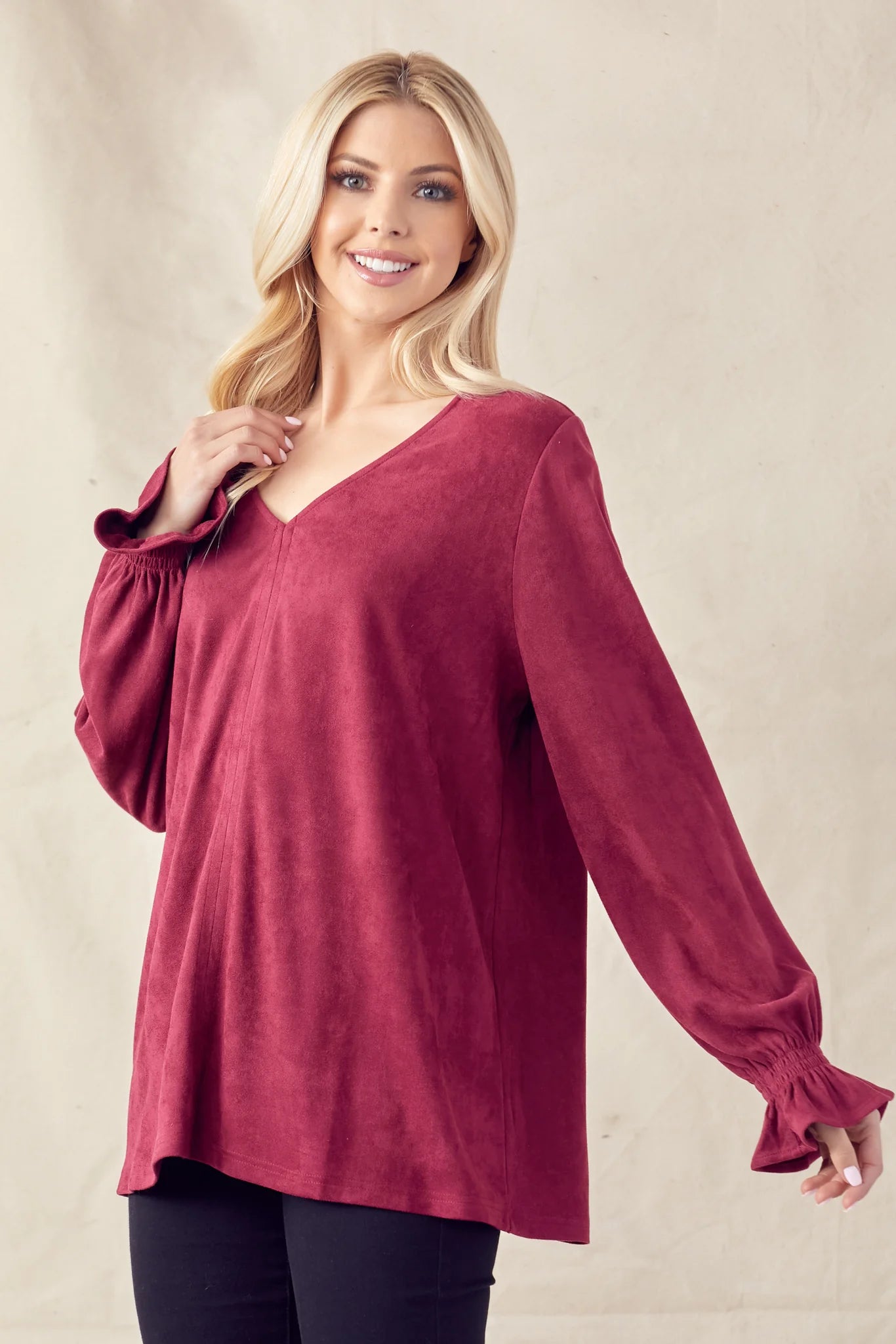 JOH  ABIGAIL STRETCH SUEDE TOP - WINE RED - 21134AWIN