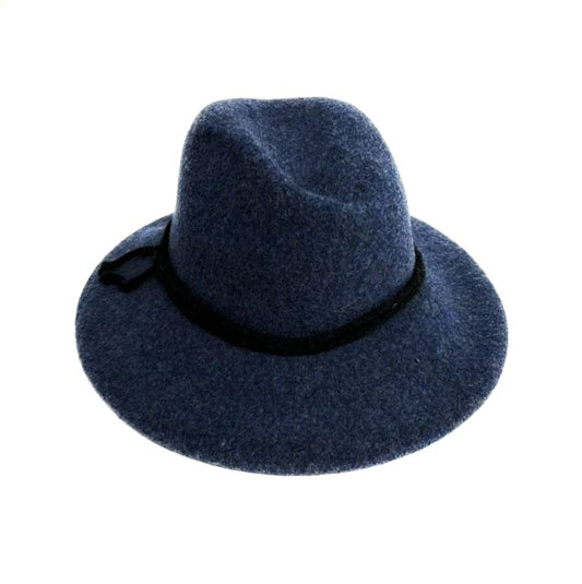 SHIHREEN WOOL FEDORA WITH TIE - DENIM