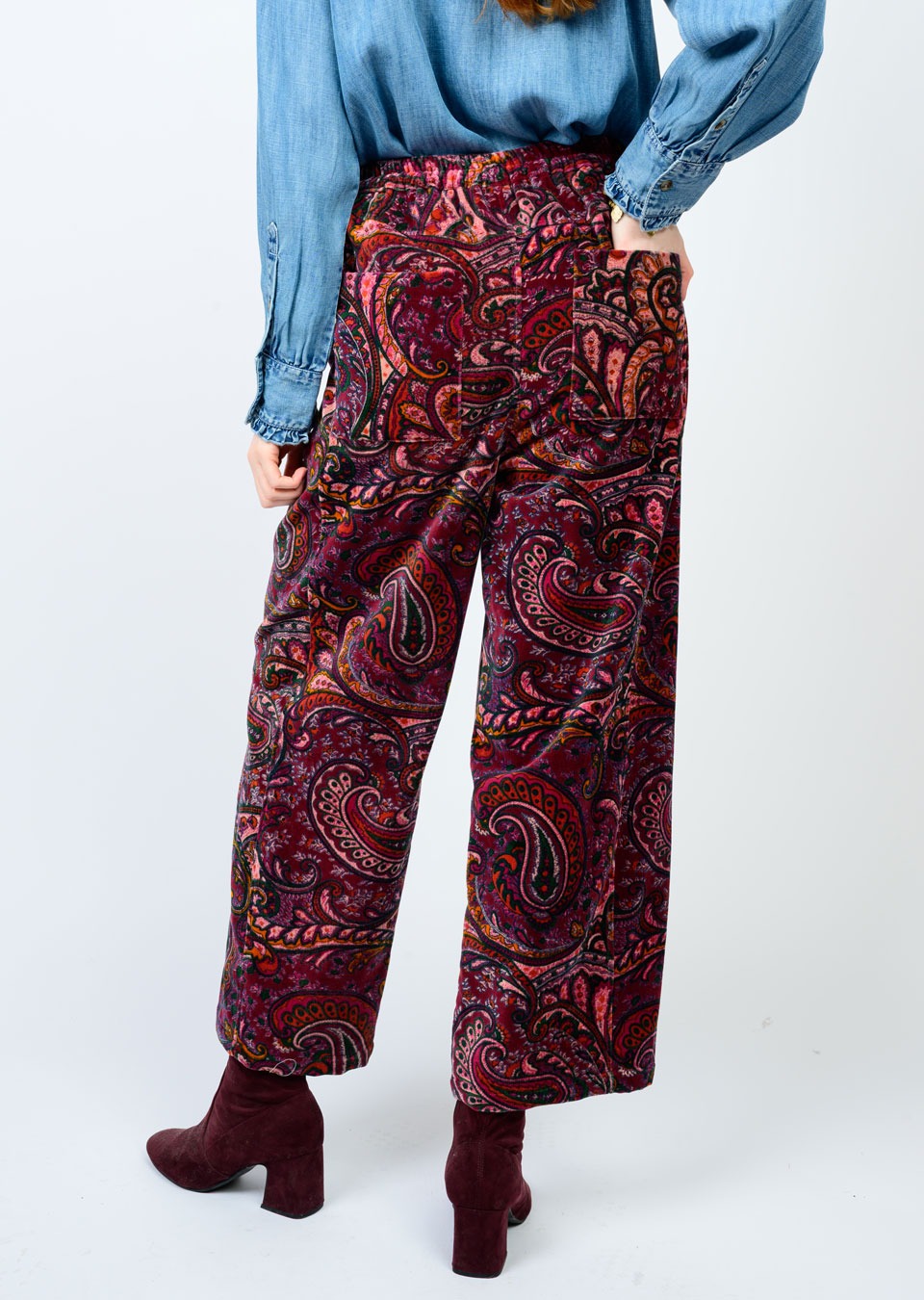 IVY JANE PULL-ON BARREL PANT - WINE MULTI