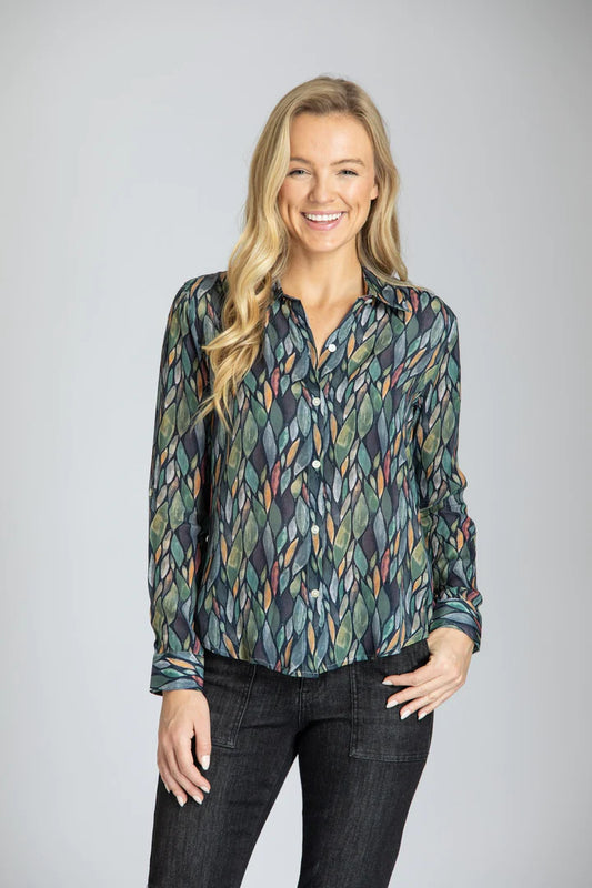 AP NY BUTTON-UP TOP W/ ROLL-UP SLEEVES - BLUE MULTI - B52PB058D