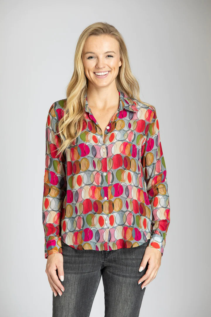 BUTTON-UP W/ROLL-UP SLEEVE - RED MULTI - B52PA959D
