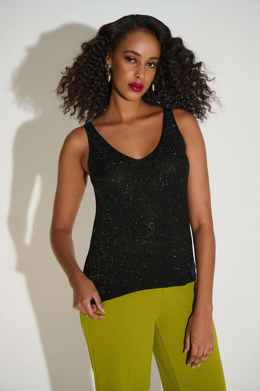 JOSEPH RIBKOFF METALLIC KNITTED CAMISOLE - BLACK