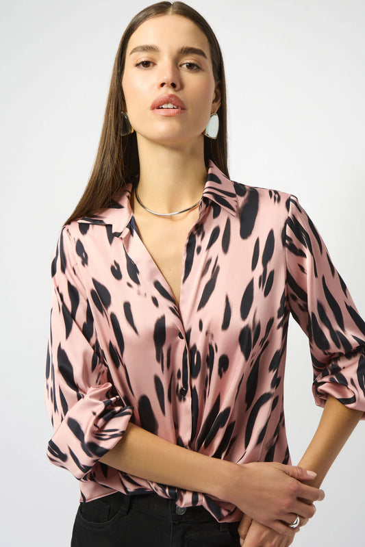 JOSEPH RIBKOFF RECYCLED SATIN ANIMAL PRINT TOP