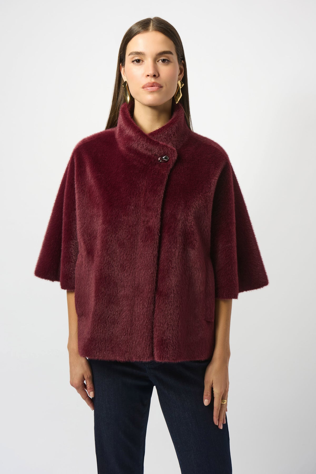SALE* JOSEPH RIBKOFF BONDED FAUX FUR SUEDE JACKET - WINE  display picture 1