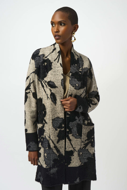 JOSEPH RIBKOFF ABSRACT JACQUARD CARDIGAN - BLACK MULTI
