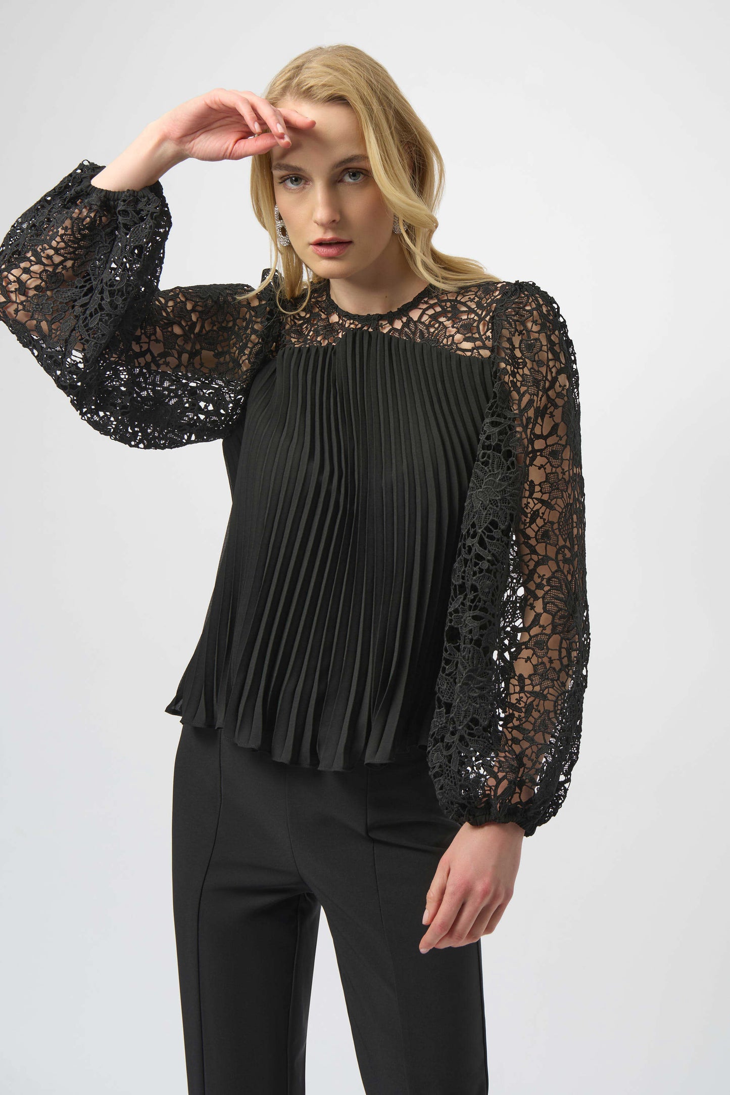 JOSEPH RIBKOFF PLEATED CHIFFON TOP - BLACK