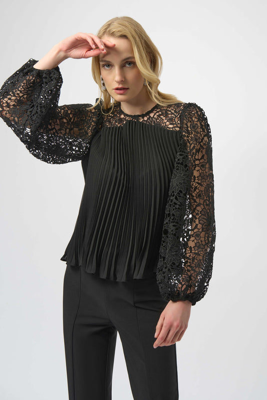 JOSEPH RIBKOFF PLEATED CHIFFON TOP - BLACK