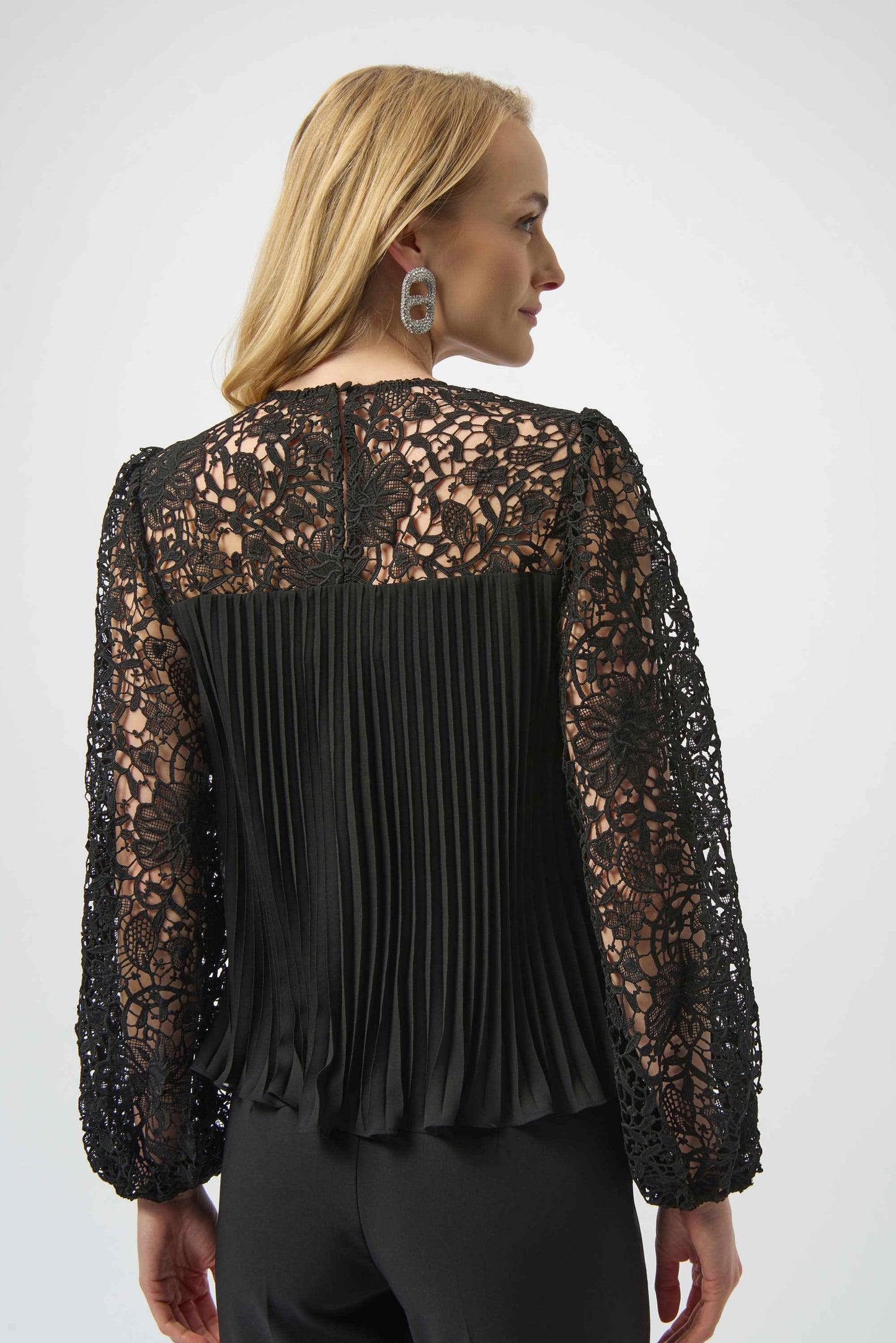 JOSEPH RIBKOFF PLEATED CHIFFON TOP - BLACK