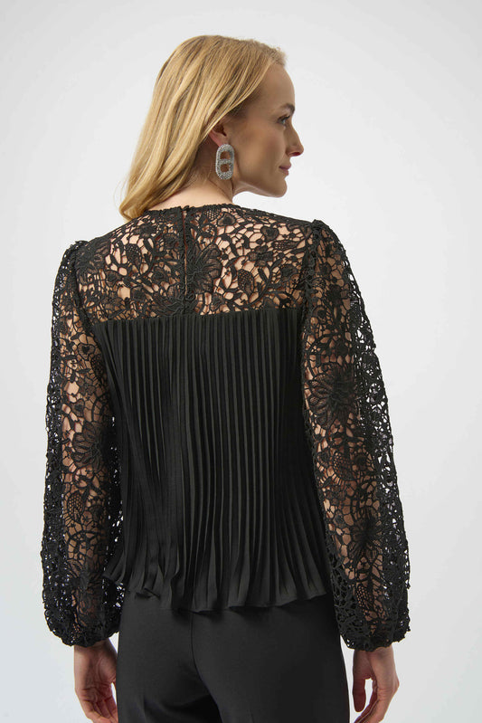 JOSEPH RIBKOFF PLEATED CHIFFON TOP - BLACK