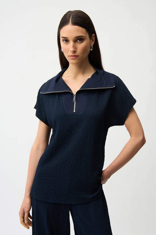 JOSEPH RIBKOFF SEERSUCKER BOXY TOP - NAVY