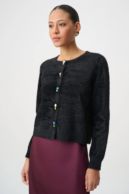 JOSEPH RIBKOFF BEJEWELED CREWNECK CARDIGAN - BLACK