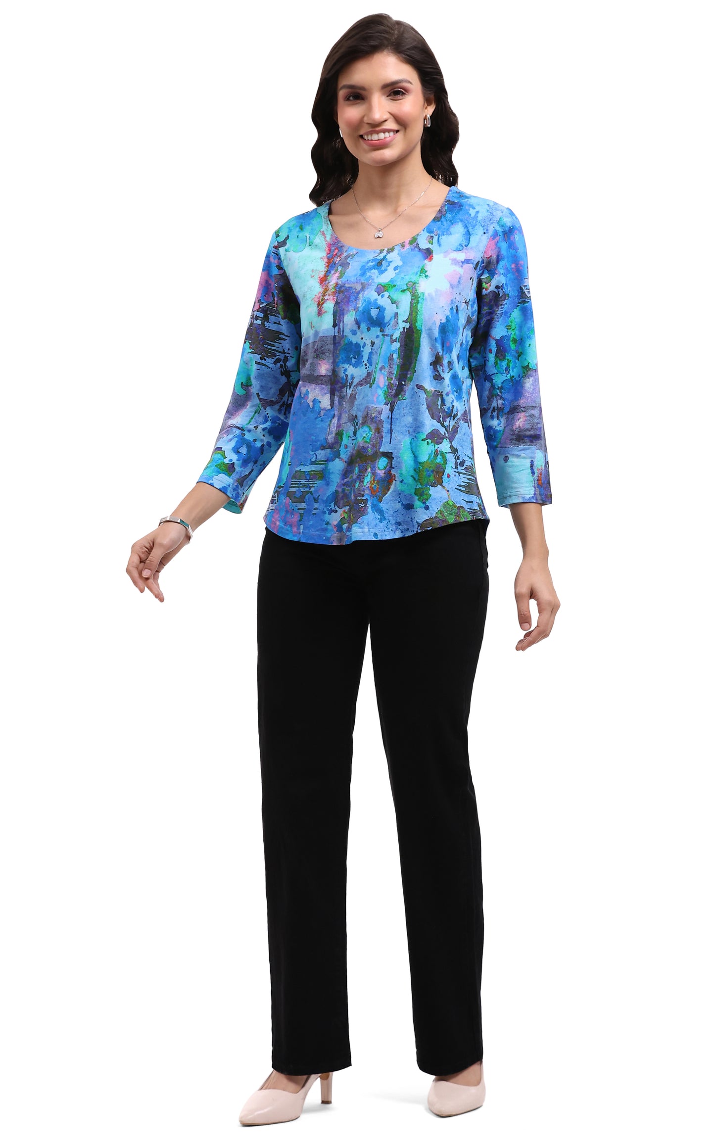 PARSLEY AND SAGE CAMPBELL 3/4 TOP - BLUE MULTI