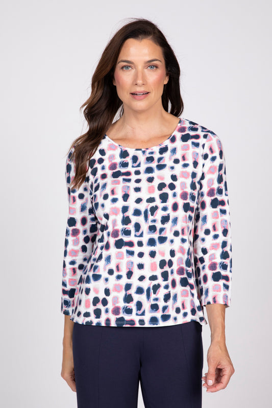 OLIVIA BY HABITAT 3/4 SLEEVE TEE - PINK MULTI