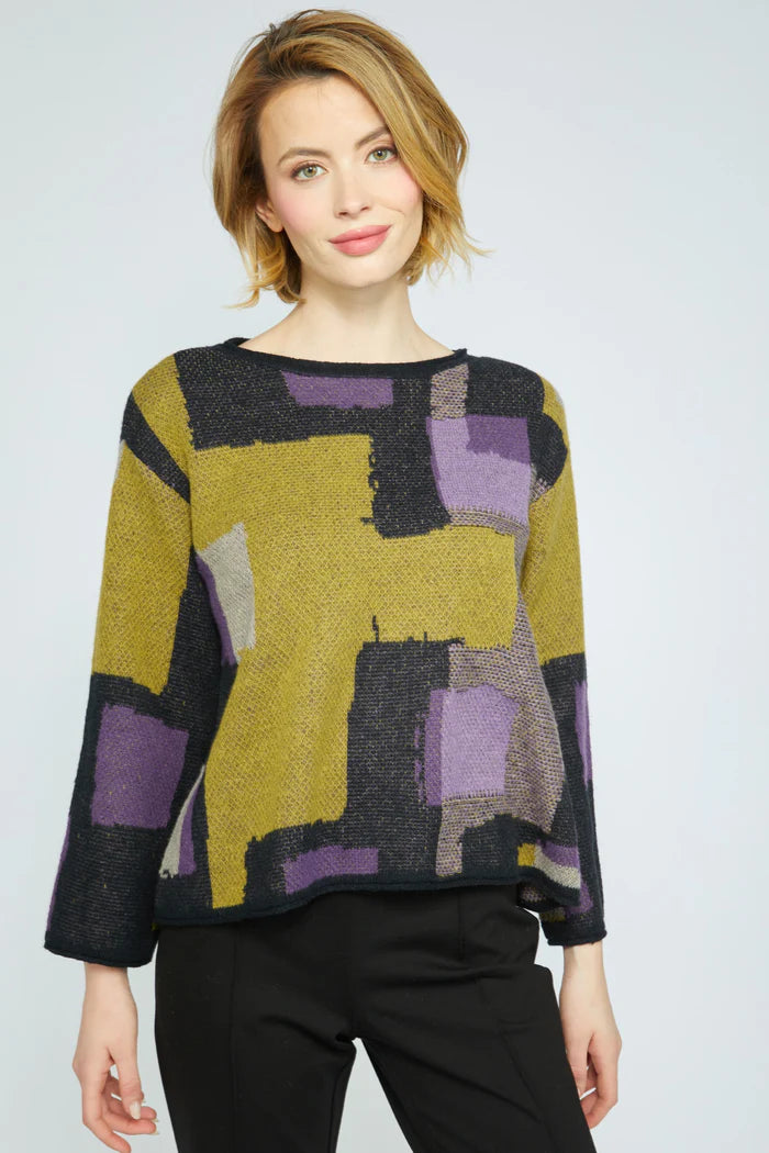 OLIVIA BY HABITAT COLLAGE SWING PULLOVER - GREEN MULTI