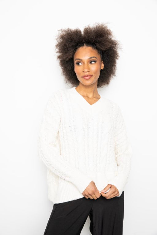 LIV BY HABITAT MIXED CABLE PULLOVER - WINTER WHITE - 450749WWH