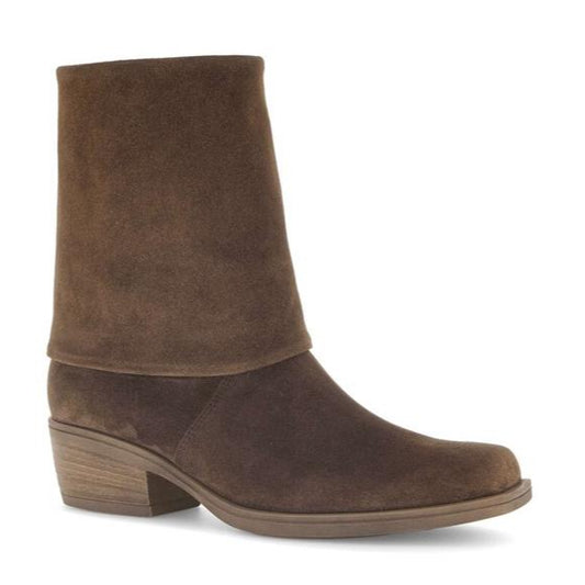 Brown suede ankle boot on a white background