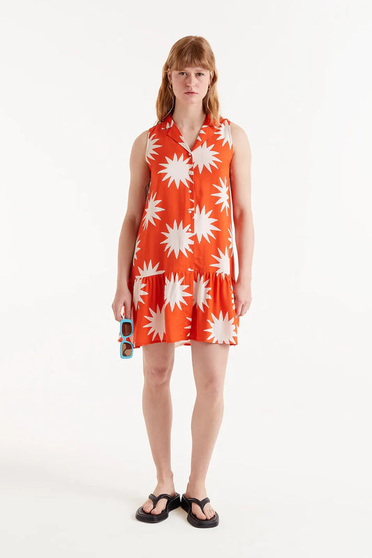 COMPANIA FANTASTICA BIG SUN PRINT DRESS - ORANGE
