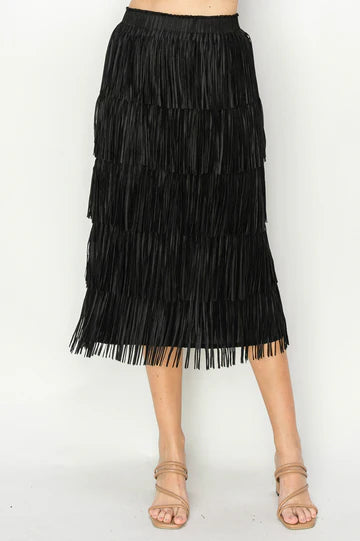 JOH JAYLEEN FRINGE SKIRT - BLACK - 54316WBLK