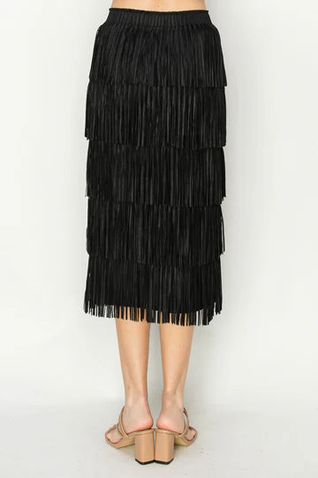 JOH JAYLEEN FRINGE SKIRT - BLACK - 54316WBLK